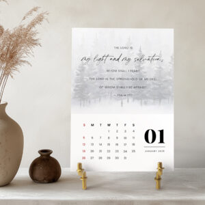 2025 monthly Bible Verse Desk Calendar Card set, Christian watercolor landscape 4 season Scripture Quote 5×7 artwork with metal & wood stand