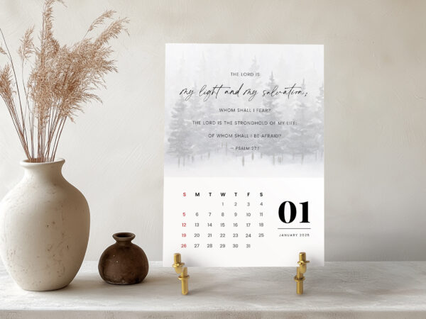 2025 monthly Bible Verse Desk Calendar Card set, Christian watercolor landscape 4 season Scripture Quote 5x7 artwork with metal & wood stand - A01